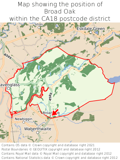Map showing location of Broad Oak within CA18