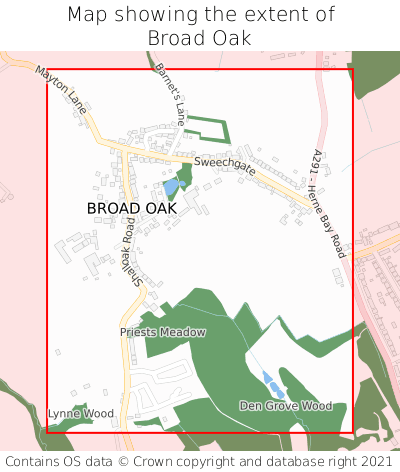 Map showing extent of Broad Oak as bounding box