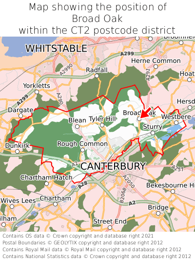 Map showing location of Broad Oak within CT2