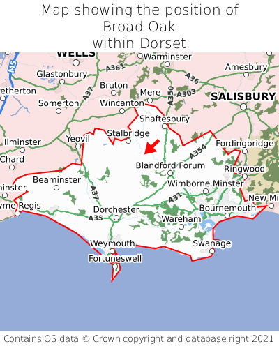 Map showing location of Broad Oak within Dorset