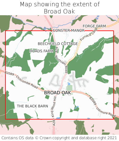 Map showing extent of Broad Oak as bounding box