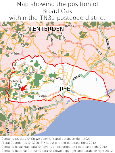 Map showing location of Broad Oak within TN31