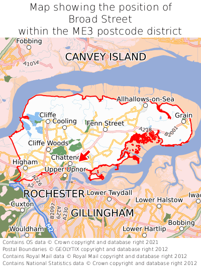Map showing location of Broad Street within ME3