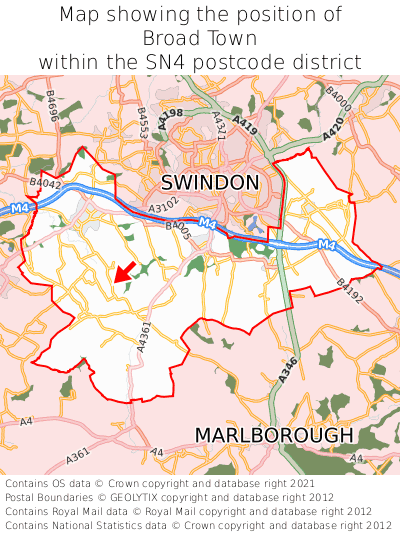 Map showing location of Broad Town within SN4