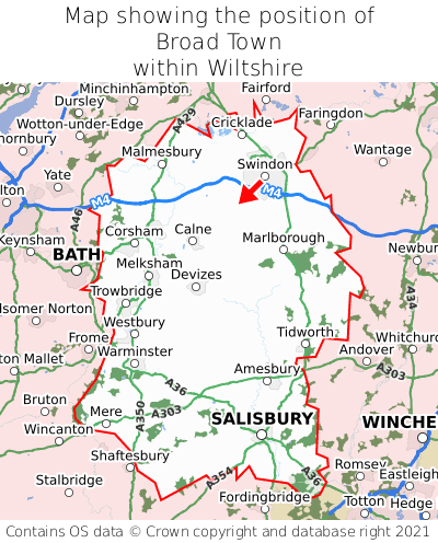 Map showing location of Broad Town within Wiltshire