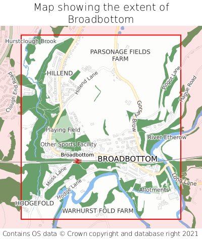 Map showing extent of Broadbottom as bounding box