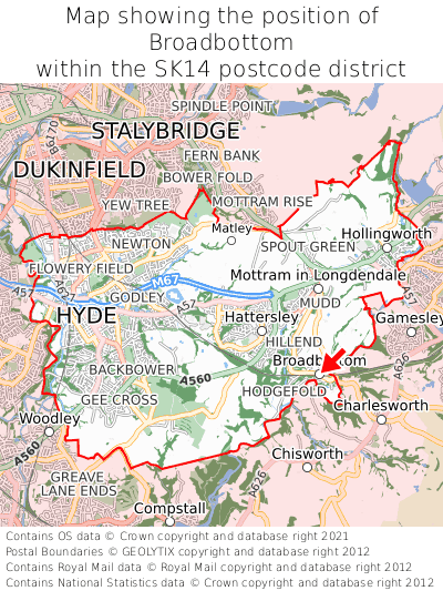 Map showing location of Broadbottom within SK14