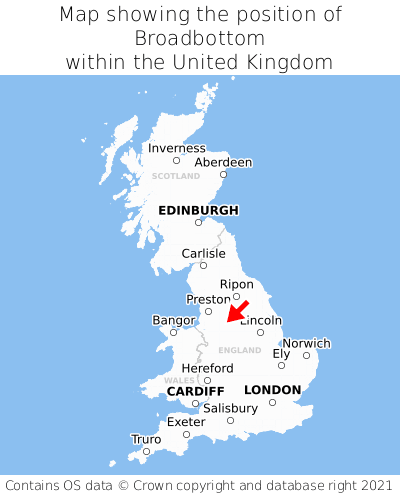 Map showing location of Broadbottom within the UK