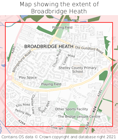 Map showing extent of Broadbridge Heath as bounding box
