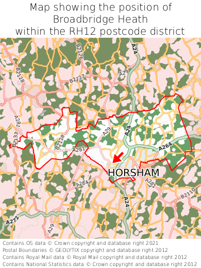 Map showing location of Broadbridge Heath within RH12