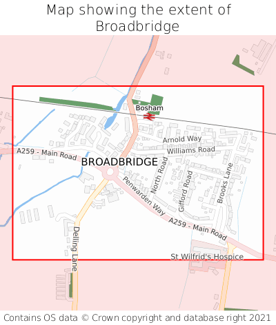 Map showing extent of Broadbridge as bounding box