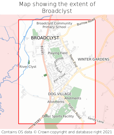 Map showing extent of Broadclyst as bounding box