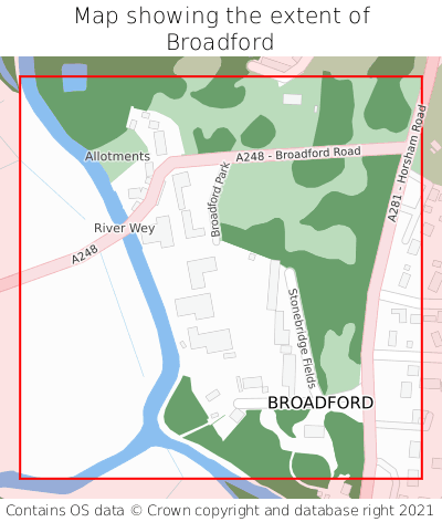 Map showing extent of Broadford as bounding box