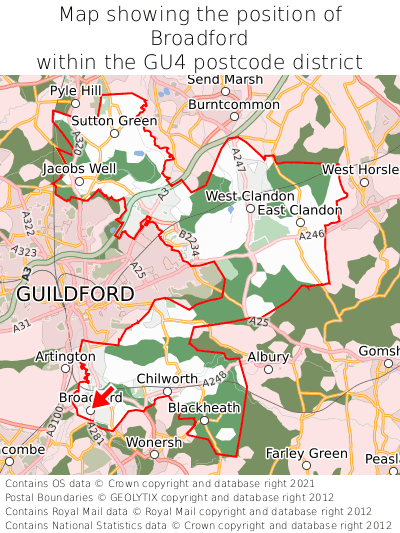 Map showing location of Broadford within GU4