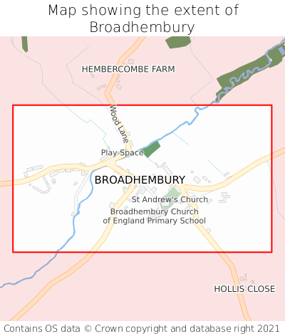 Map showing extent of Broadhembury as bounding box
