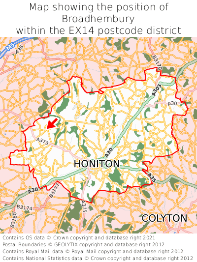 Map showing location of Broadhembury within EX14