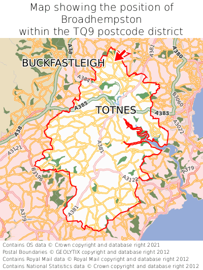 Map showing location of Broadhempston within TQ9