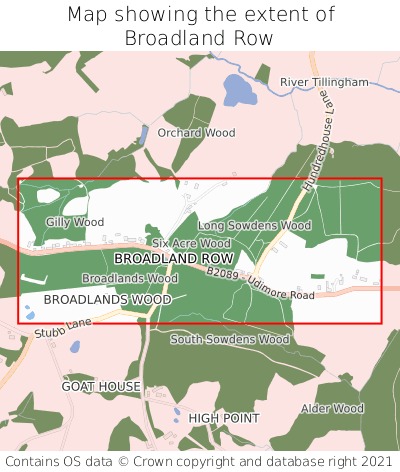 Map showing extent of Broadland Row as bounding box