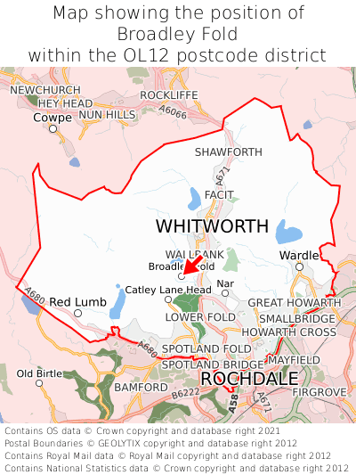 Map showing location of Broadley Fold within OL12