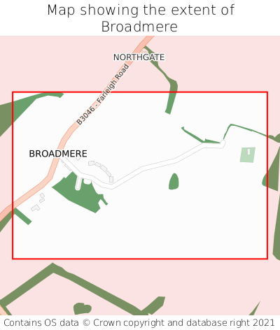 Map showing extent of Broadmere as bounding box