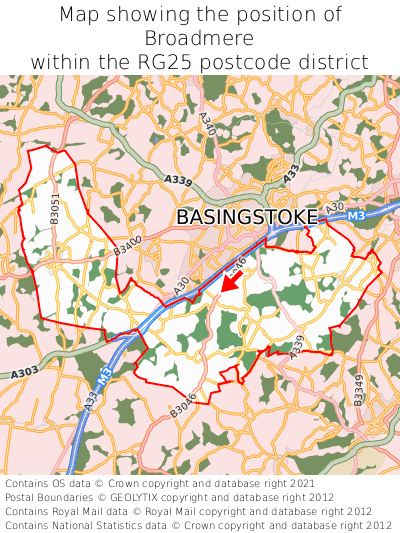 Map showing location of Broadmere within RG25