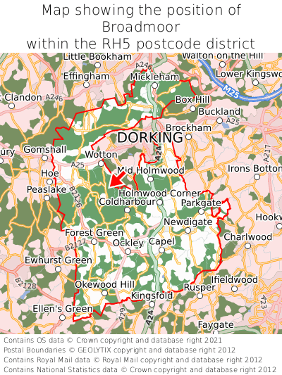 Map showing location of Broadmoor within RH5