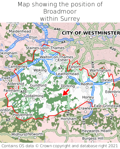 Map showing location of Broadmoor within Surrey