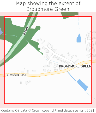 Map showing extent of Broadmore Green as bounding box