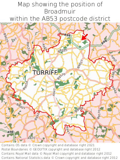 Map showing location of Broadmuir within AB53