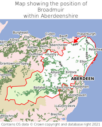 Map showing location of Broadmuir within Aberdeenshire