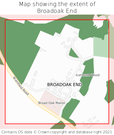 Map showing extent of Broadoak End as bounding box