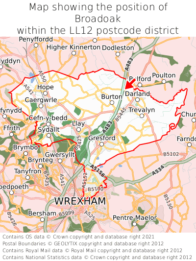 Map showing location of Broadoak within LL12