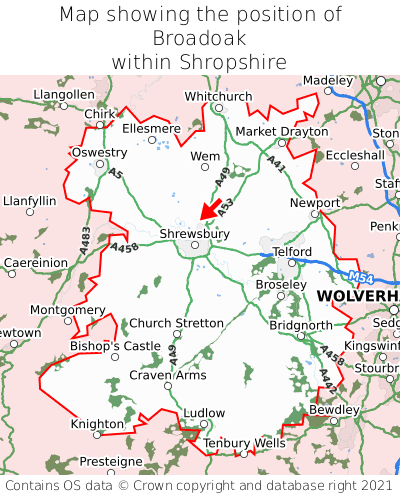 Map showing location of Broadoak within Shropshire