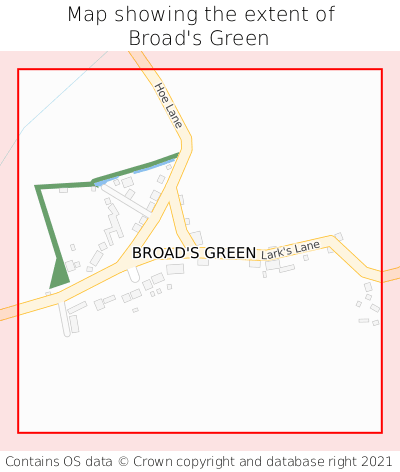 Map showing extent of Broad's Green as bounding box