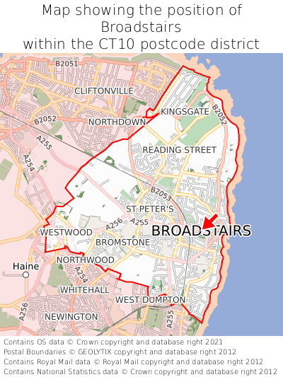 Map showing location of Broadstairs within CT10