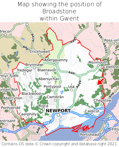 Map showing location of Broadstone within Gwent