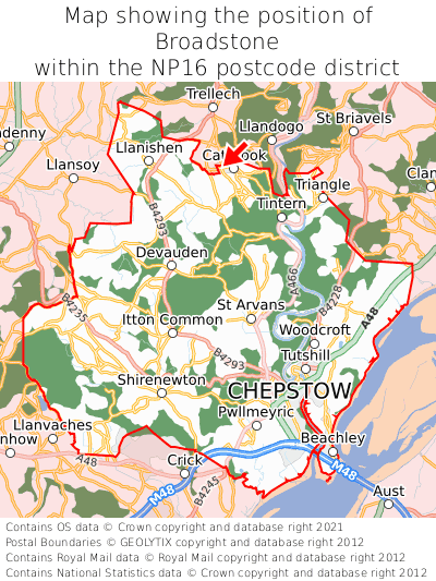 Map showing location of Broadstone within NP16