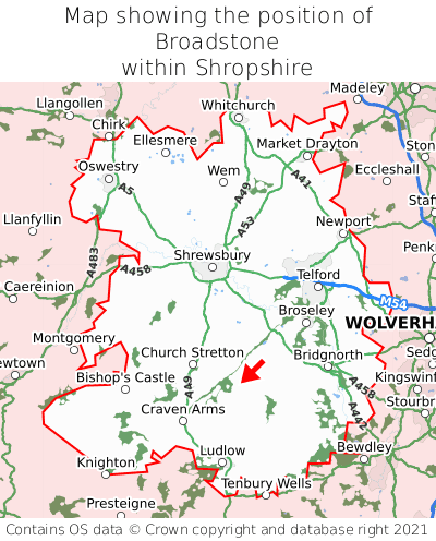Map showing location of Broadstone within Shropshire