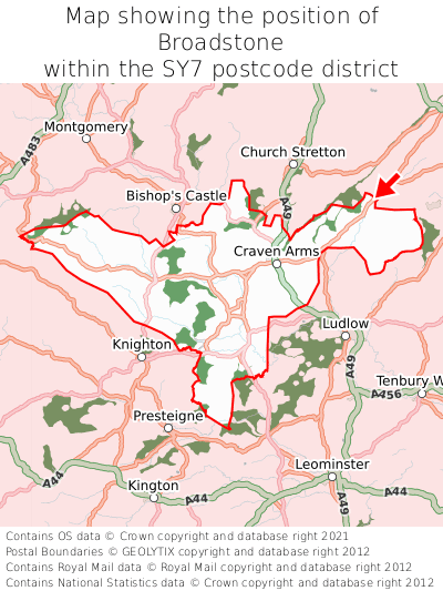 Map showing location of Broadstone within SY7