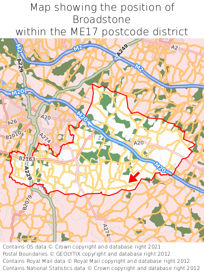 Map showing location of Broadstone within ME17