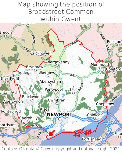 Map showing location of Broadstreet Common within Gwent