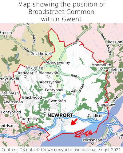 Map showing location of Broadstreet Common within Gwent