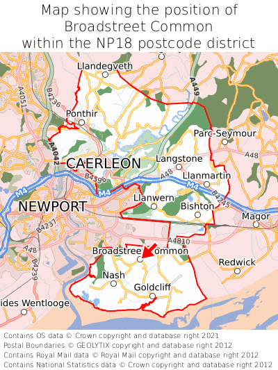 Map showing location of Broadstreet Common within NP18