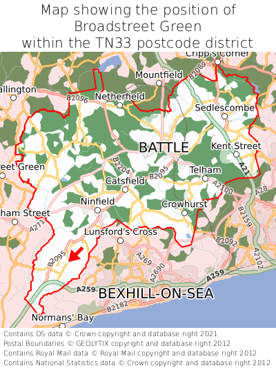 Map showing location of Broadstreet Green within TN33