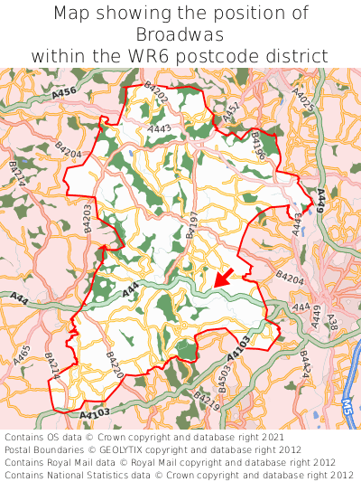 Map showing location of Broadwas within WR6