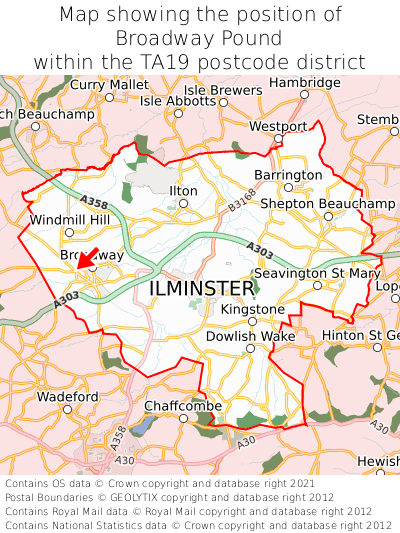 Map showing location of Broadway Pound within TA19