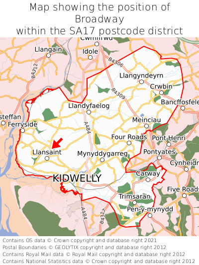 Map showing location of Broadway within SA17