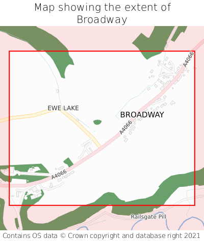 Map showing extent of Broadway as bounding box