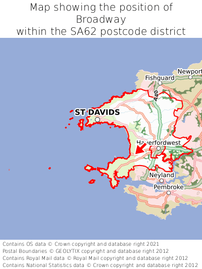 Map showing location of Broadway within SA62