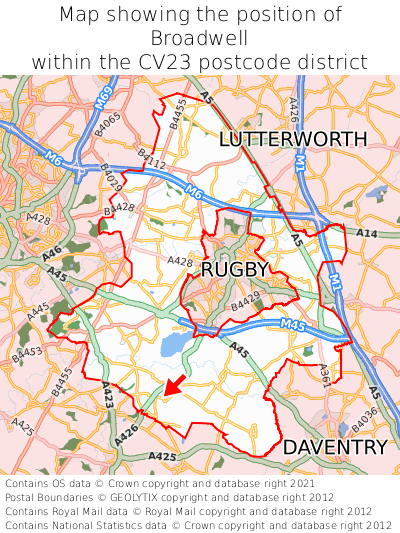 Map showing location of Broadwell within CV23